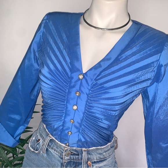 v i n t a g e :: Dramatic Pleated Glam Rhinestone Statement Blouse - Picture 3 of 13